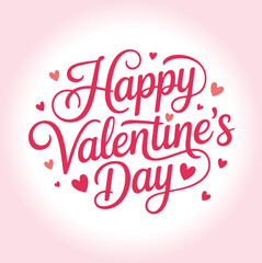 Obraz premium Graceful script text wishes Happy Valentines Day with small decorative hearts on a gentle pink and white gradient