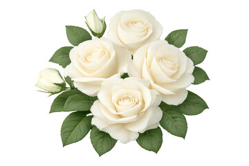 Fototapeta premium White rose arrangement with fresh green foliage against a transparent background, conveying romance, peace, and love