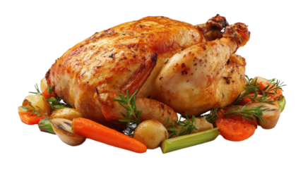 Roasted Chicken with Vegetables isolated on a transparent background 3