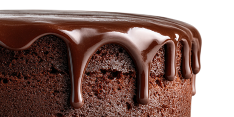 Chocolate cake with drippy ganache on black background