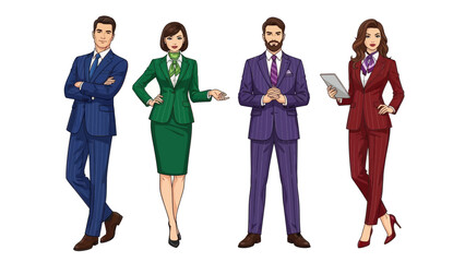 Confident business professionals in colorful suits for corporate presentations