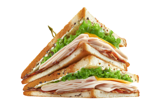 Sliced sandwich with ham lettuce and cheese isolated on a transparent background - Powered by Adobe