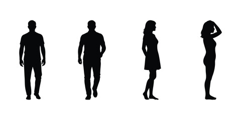 Vector silhouettes of men and a women