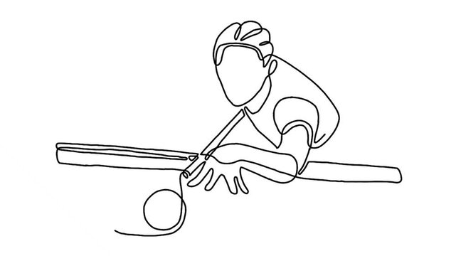 Continuous line animation of playing pool billiards
