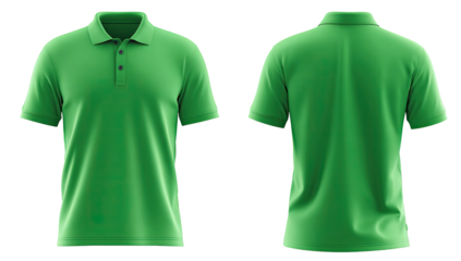 Green polo shirt, front and back view, isolated on black