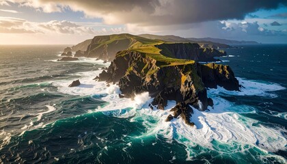 Dramatic Coastal Landscape of Cliffs and Ocean Waves