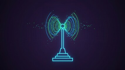 Vibrant illuminated radio tower radiating digital energy waves on a dark background illustrating