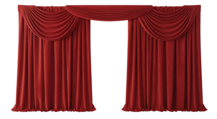 Red velvet curtains with draped red curtains draped curtains isolated on a transparent background