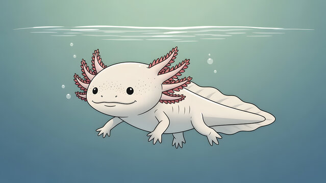 Adorable aquatic axolotl with friendly features