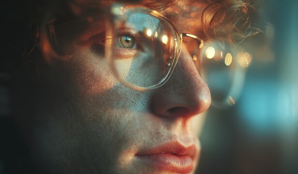 An intimate portrait of a thoughtful individual, gazing with focus and intellect, captured in a moment of introspection. ..Created with Generative AI, not depicting real subjects.
