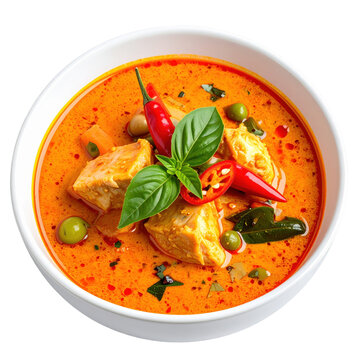 Single serving of khmer red curry, a rich and aromatic cambodian dish with a perfect balance of spices, isolated on white background