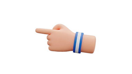 3D Cartoon Hand Pointing Left with Blue and White Bracelet