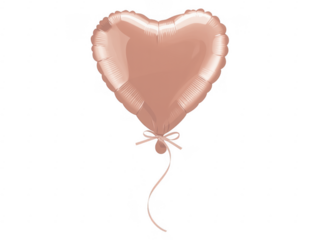 Rose gold heart shaped balloon with ribbon shiny isolated on a transparent background