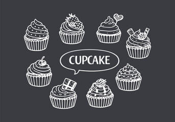 Sweet Hand-Drawn Cupcakes Sketch Collection