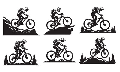 Obraz premium Mountain Biking Vector Art – Extreme Trail Rider and Downhill Cycling Illustration Set