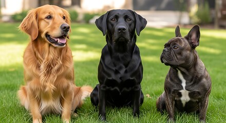 Domestic Dogs Group Sitting Calmly for Community and Care Concepts