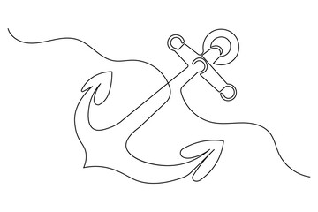 Single line art illustration of a ship anchor continuous outline drawing © farzana