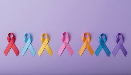 Ribbons of Remembrance: A vibrant display of colorful ribbons, each a symbol of support, hope, and solidarity in the fight against various diseases and causes. A message of unity and awareness.