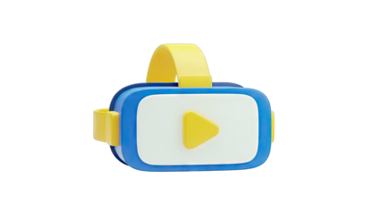 3D VR headset with play button icon