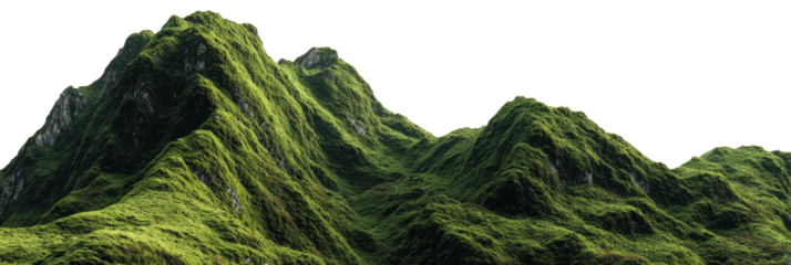 Lush, green mountains against a dark, isolated background