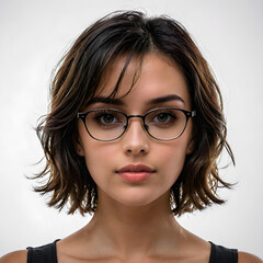 Studio portrait of young woman with glasses on neutral background