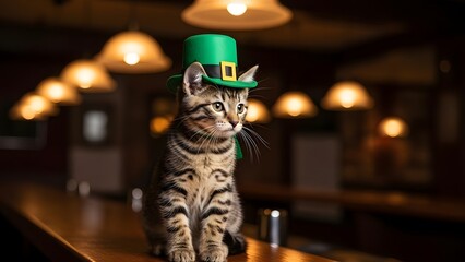 Groundhog day feline friend wearing green top hat