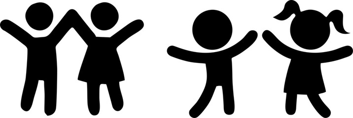 Children Playing Silhouette Icons
