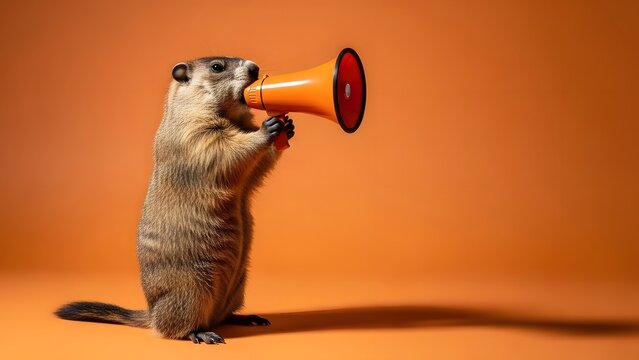 Groundhog holding megaphone funny animal photo