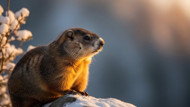 Groundhog weather predictor emerges from burrow on sunny day