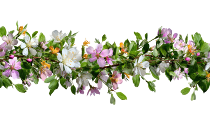 Floral garland with pink, white and yellow blossoms