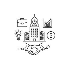 Obraz premium Business Office Collaboration Illustration with Handshake and Growth Icons
