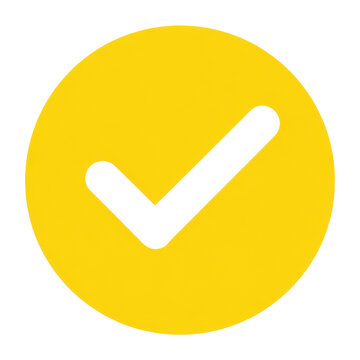 Yellow circle with black check mark symbol on black background correct, Png Isolated On White, Transparent Background
