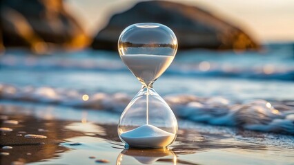 An Hourglass Measuring Precious Moments on a Peaceful Sandy Beach