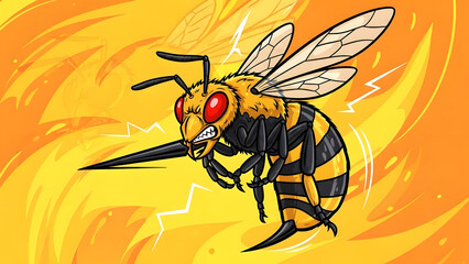 Dangerous hornet or wasp in an aggressive posture