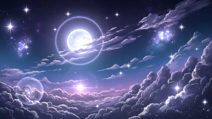 Beautiful evening view of the crescent moon and starry sky