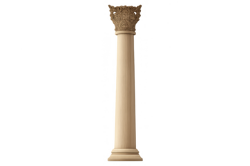 Corinthian column pillar element, classic ancient roman or greek architecture, vintage support, transparent background