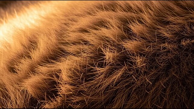 Close up of golden brown fur texture with soft lighting and shadow play