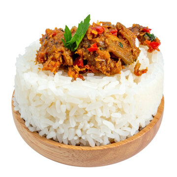 Spicy prahok ktis with chili and kaffir lime leaves, expertly captured and isolated on white background