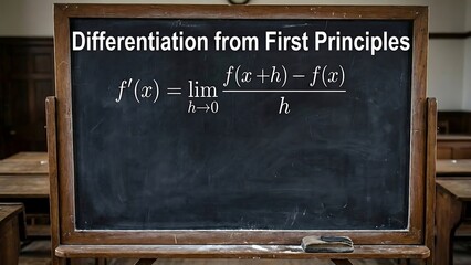 Blackboard displays the mathematical formula for differentiation from first principles in a classroom setting.