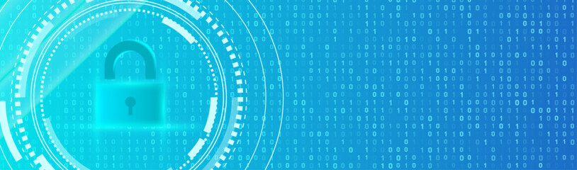 Cybersecurity Concept  Digital Padlock and Binary Code Background
