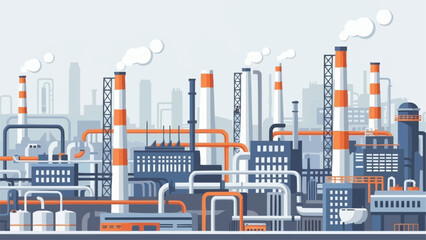 Obraz premium Industrial factory complex with smoking chimneys and pipelines.