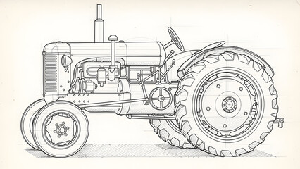 Hand drawn outline of a heavy farm tractor machine
