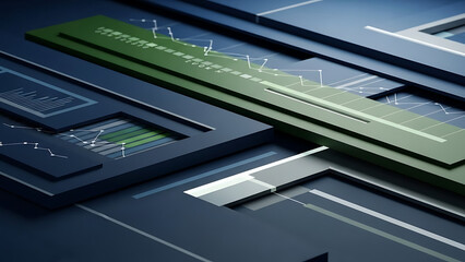 Futuristic digital architecture showcasing advanced data processing elements and integrated circuit board design, symbolizing technological innovation and complex computing