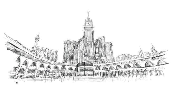 Makkah al mukarromah freehand digital pencil sketch 