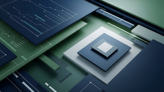 Abstract digital landscape with interconnected circuit board patterns and microchip architecture, representing advanced technology, data processing, and future innovation - Powered by Adobe