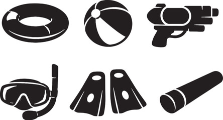 Summer Water Fun Toys Solid Black Silhouette Icon Set.eps © chien