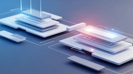 Abstract digital visualization of complex data structures and interconnected systems, featuring dynamic light effects that convey advanced information processing and futuristic technology