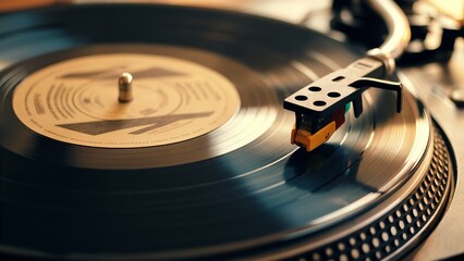 Macro Vinyl Record Grooves with Turntable Needle