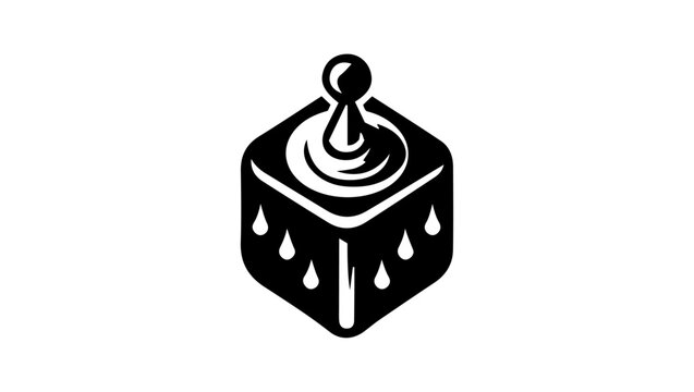Dreidel LOGO in black and white vector minimal logo, Dice, food and a leaf symbolizing healthy eating, Press for grapes icon, outline style Pro Vector, gamify,  Stingray Leaf Monoline Geometric Logo