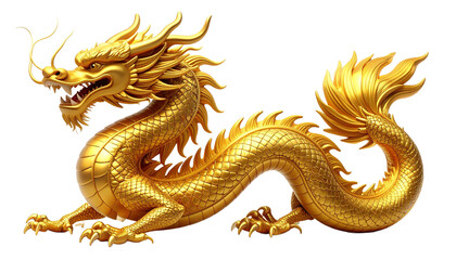 Fototapeta premium Golden chinese dragon isolated on white, mythology and culture symbol
